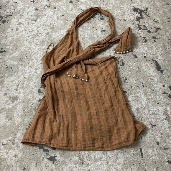 Zara Asymmetrical One Shoulder Wrap Halter Beaded Boho Top Size Medium NWT - Picture 5 of 8